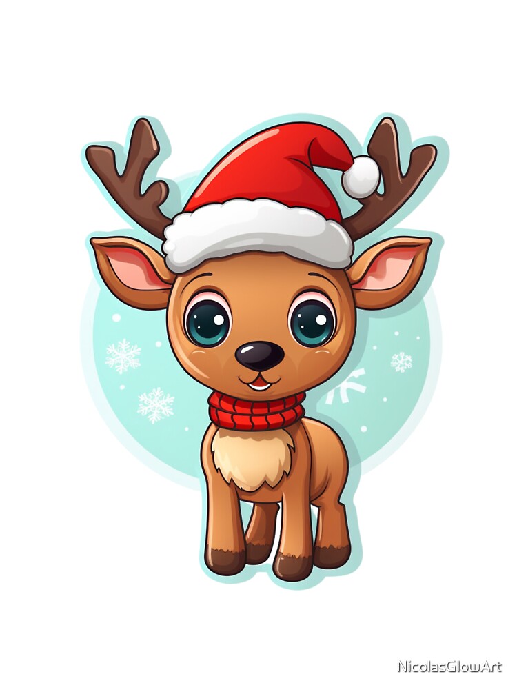 Christmas Cute Reindeer | Classic T-Shirt, Sticker by NicolasGlowArt