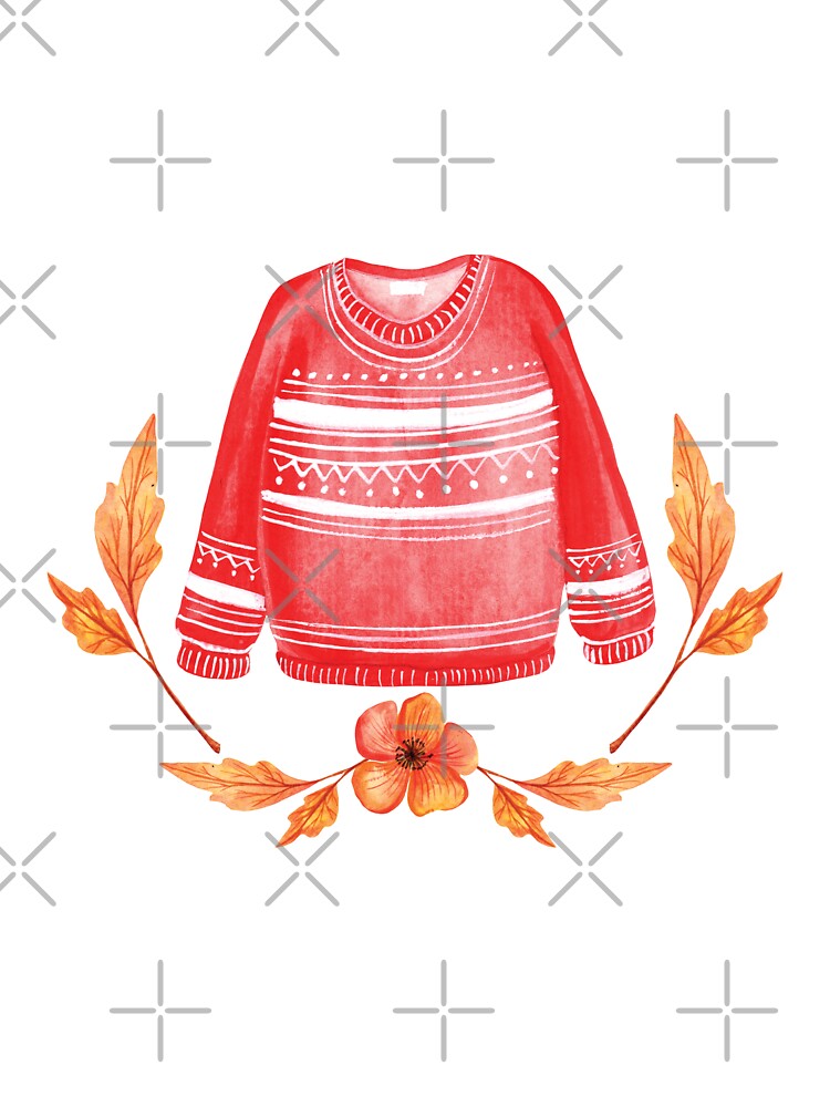Hand drawn watercolor red sweater autumn hygge drawing by pinkyfish1010