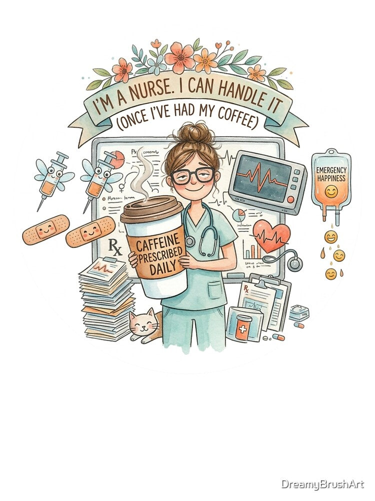 Funny Nurse Coffee Lovers Caffeine Prescribed Daily Watercolor by DreamyBrushArt