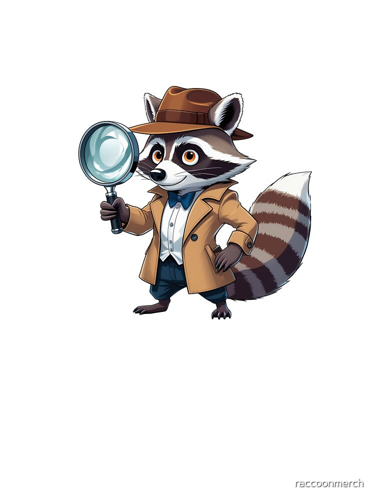 Detective Raccoon with Magnifying Glass | Cute Mystery Animal Art by raccoonmerch
