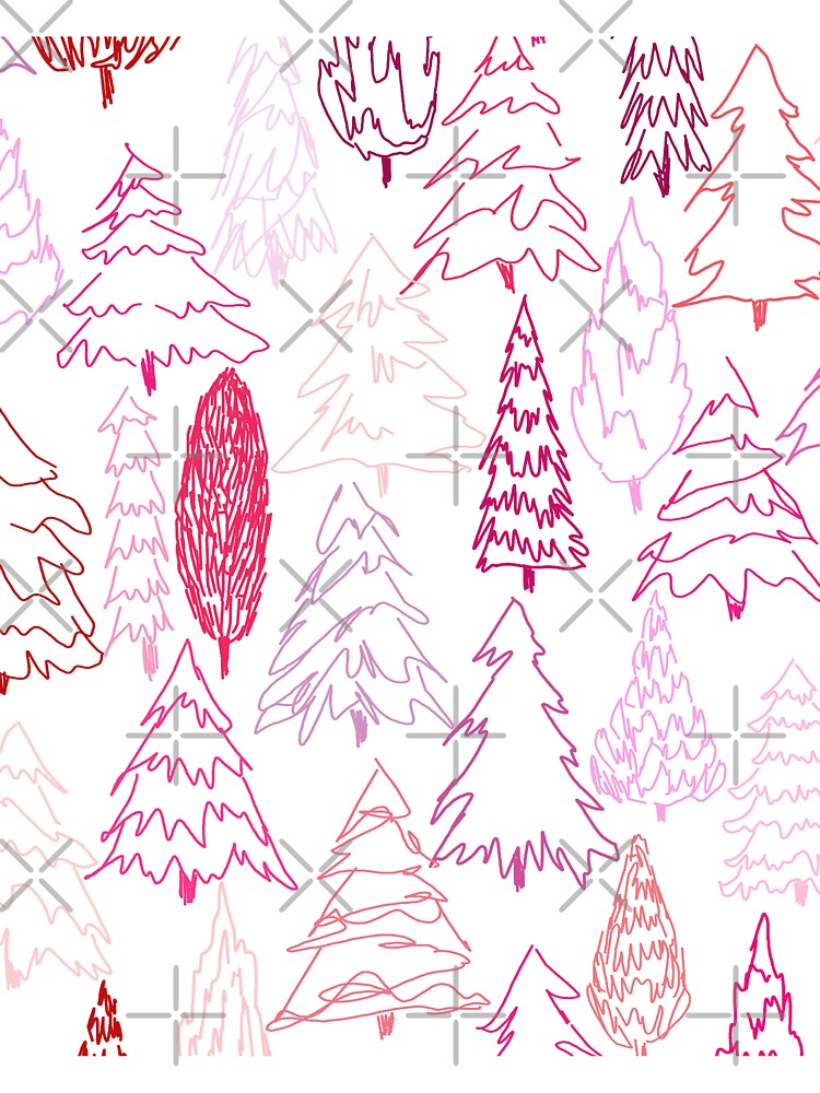 Pink Scribble Christmas Trees - White by marieofroumania