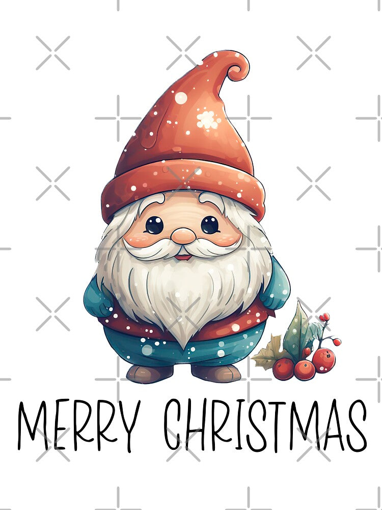 Merry Christmas  Cute Christmas gnome in red hat by Inktown