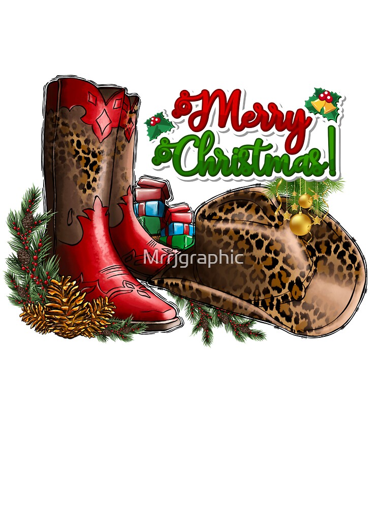 Leopard Print Christmas Cowboy Boots & Hat by Mrrjgraphic