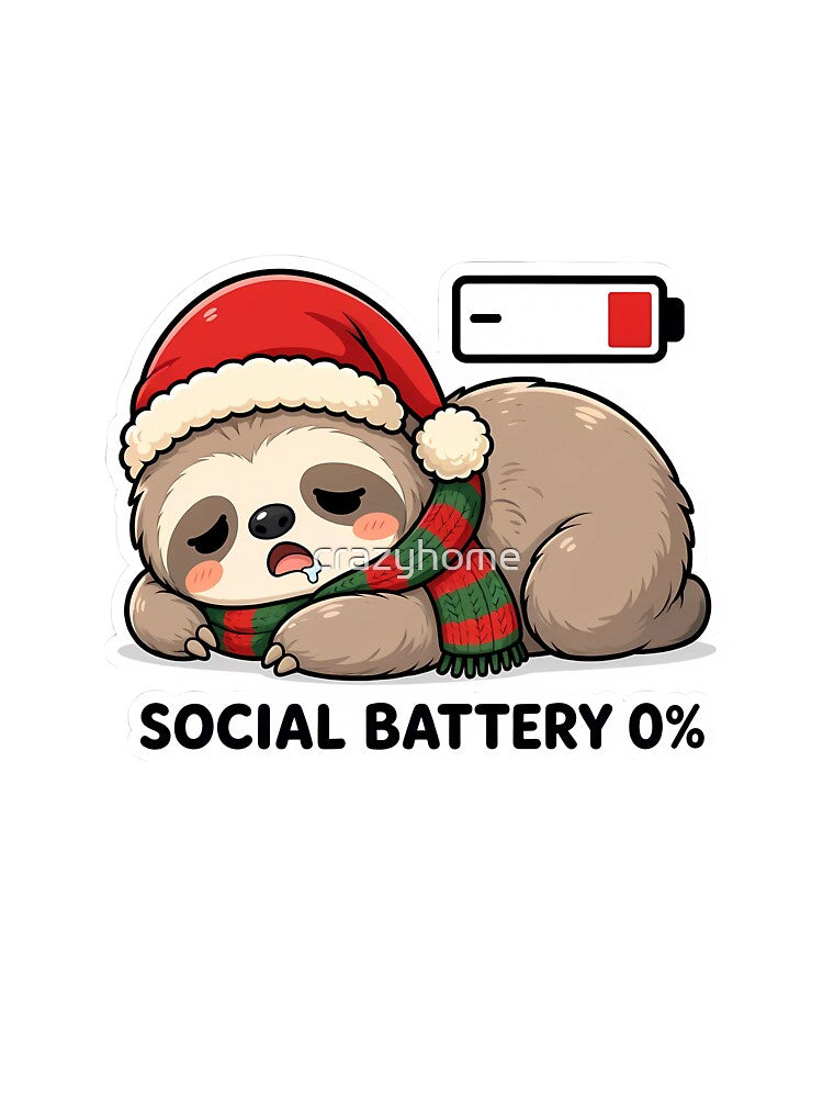 Funny Christmas Sloth Social Battery 0 Percent Introvert Gift by crazyhome