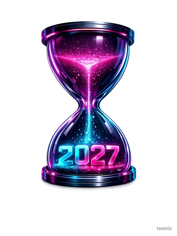 Neon Hourglass 2027 in Motion - Futuristic Cyberpunk Time Art by teemix
