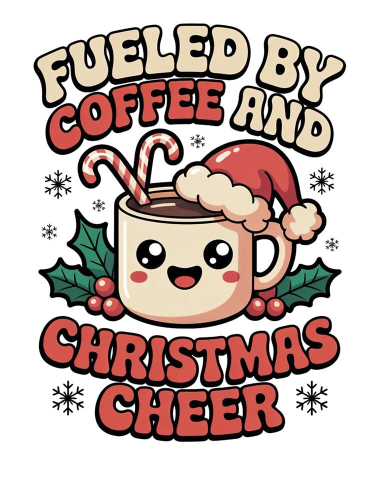 Fueled by Coffee and Christmas Cheer Cute Kawaii Coffee Mug Christmas Design by DailyInkWear