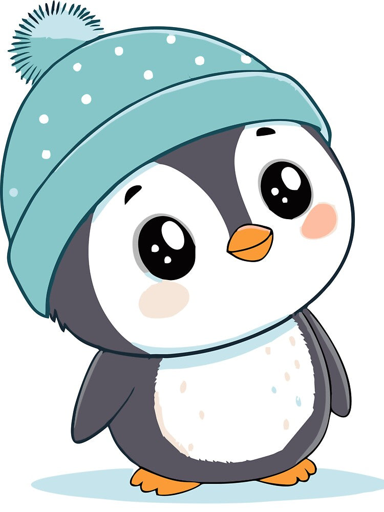 Cute Winter Penguin Kawaii Cartoon Sticker | Adorable Penguin in Beanie by Pinpondesigns