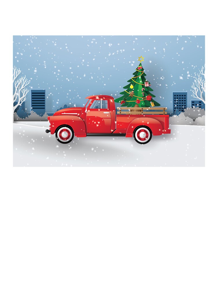 Classic Old Red Truck carrying Christmas Tree by FeatureGifts
