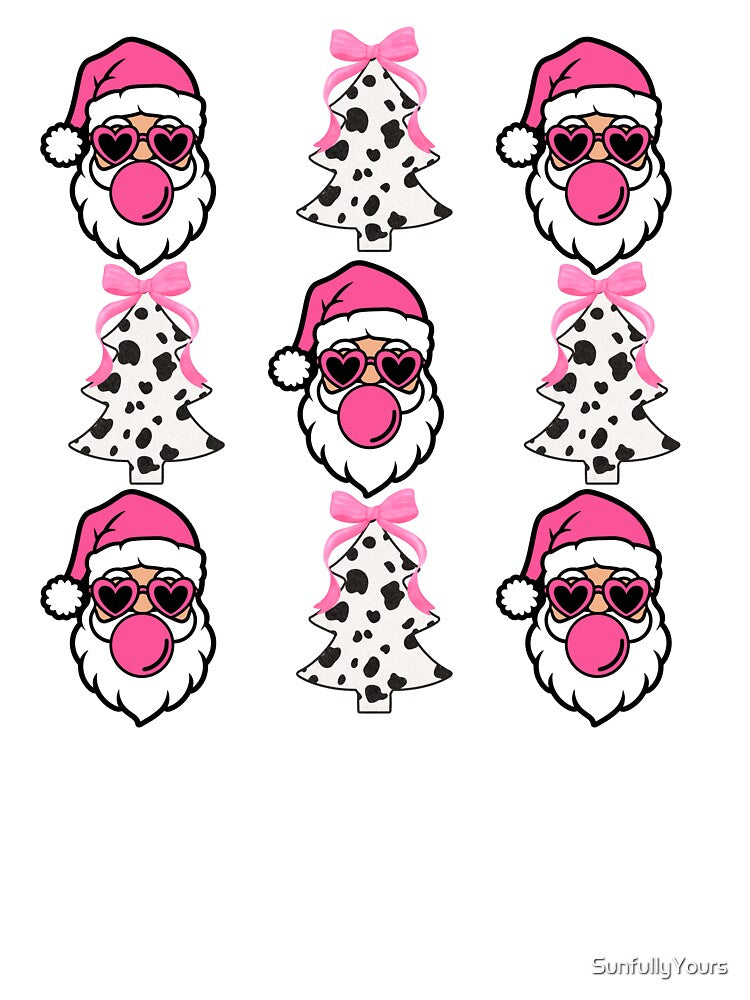 Santa Blowing Bubbles Christmas Tree Pattern Coquette Pink Bow Girly by SunfullyYours