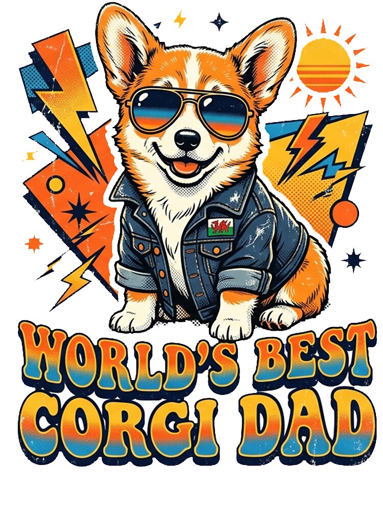 Worlds Best Corgi Dad Retro Shirt, Funny Corgi Dad Denim Jacket Tee, Corgi Dad Gift for Dog Dads and Corgi Lovers by Wearable Canvas..