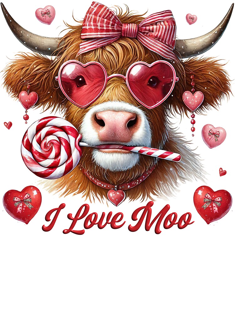 I Love Moo Valentines Highland Cow Design by Graphitti Squad