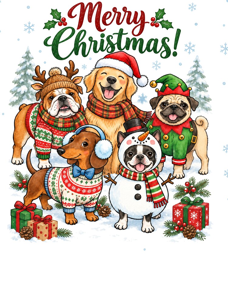 Merry Christmas Dogs Winter Pattern Illustration by SayMaria