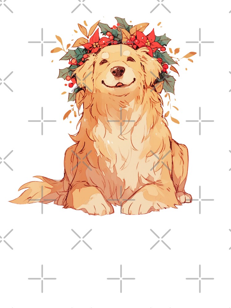 Kawaii Winter floral Golden retriever dog by MendaciousMina