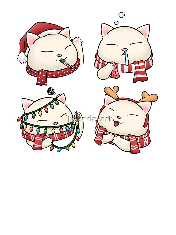 Funny and Cute Cat wearing Christmas Scarf by Takeda-art