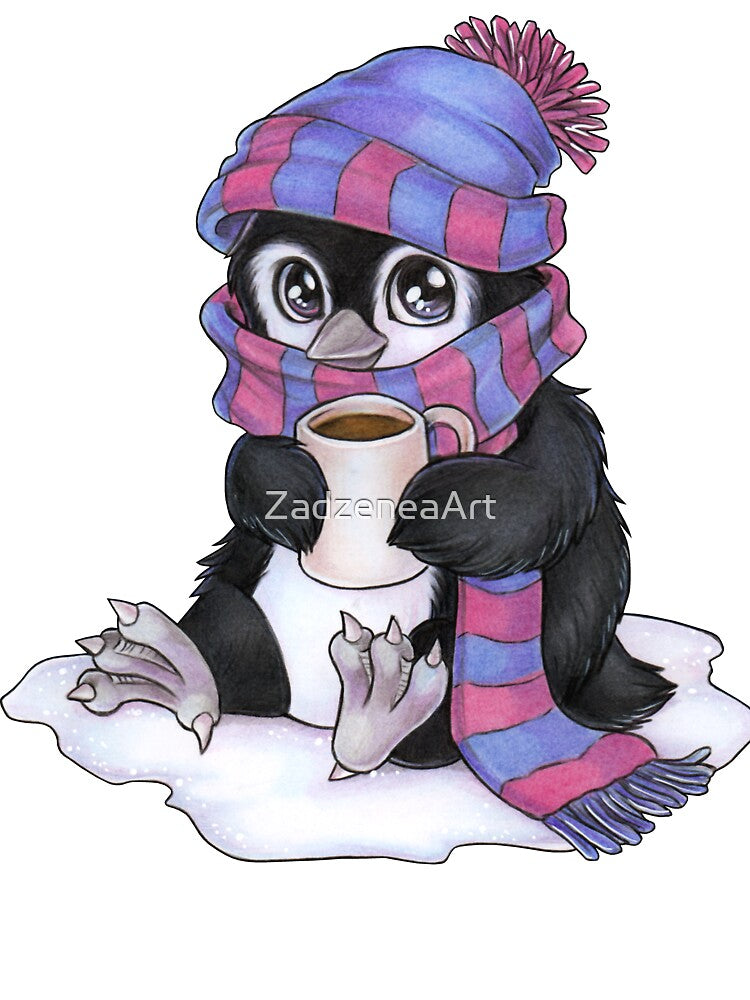 Cute Chibi Penguin with Scarf and Hat by ZadzeneaArt