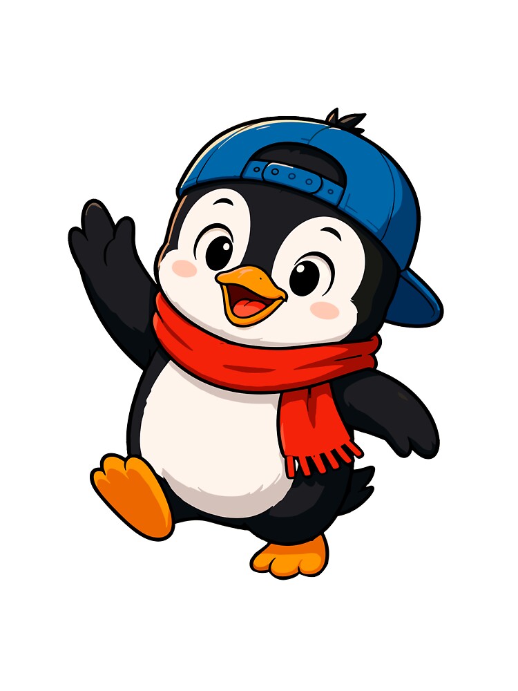 Cute Penguin with Cap and Scarf Cartoon by Krincydigitalart