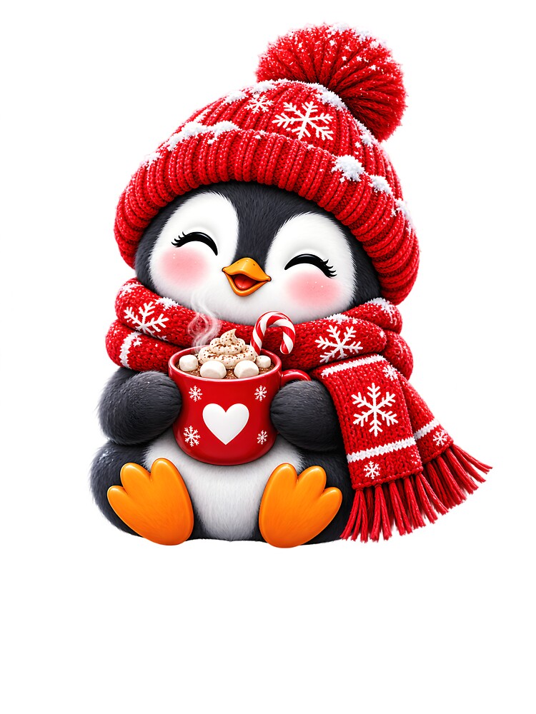 Cozy Winter Penguin with Hot Cocoa by TinyWeird
