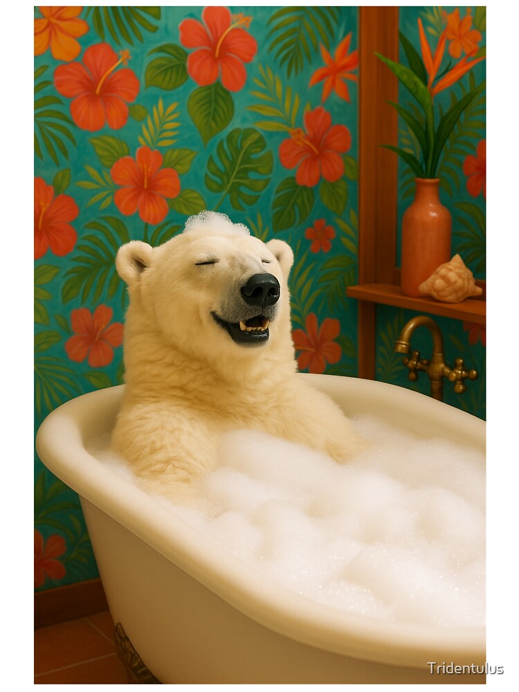 Polar Bear Enjoys a Bubble Bath in Hawaiian Bathroom by Tridentulus