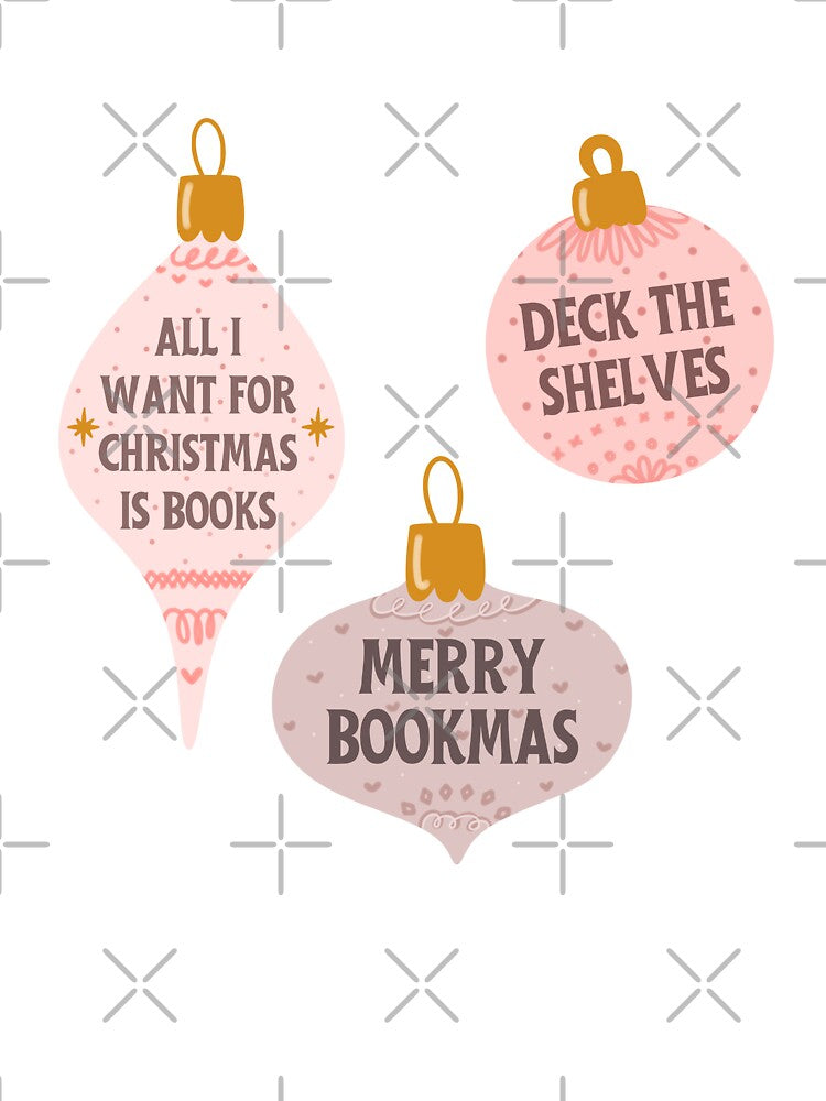 Bookish Christmas Baubles Set - Pink by Neadoodles