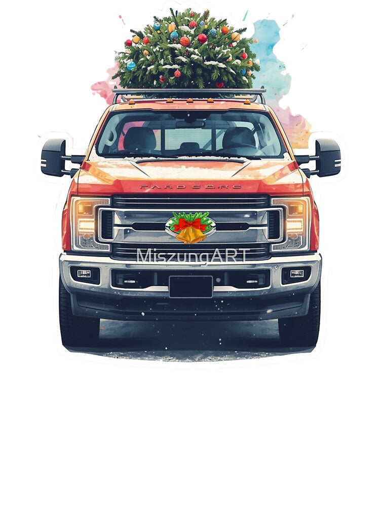 Red Pickup Truck Christmas Tree on Top: Rustic Farmhouse Holiday Design by MiszungART