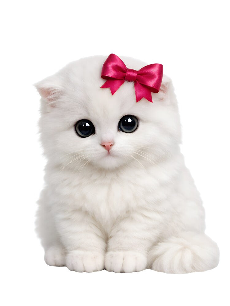 Cute White Kitten With Red Bow by AmirArtisanVibe