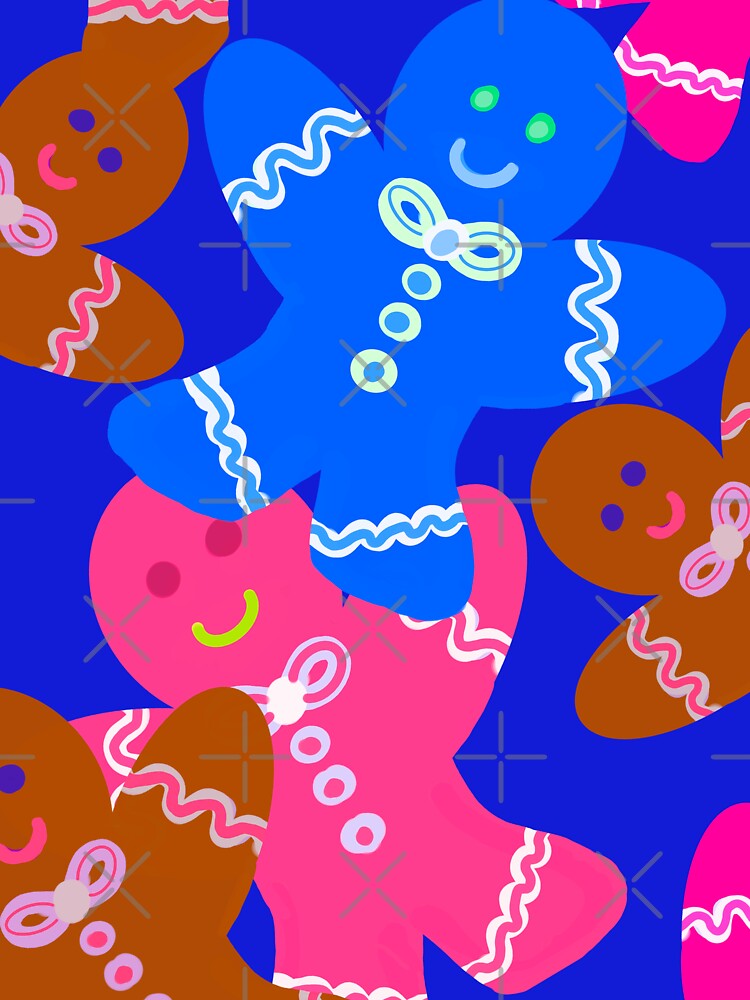Gingerbread Men on Blue Background by Victoria Rose