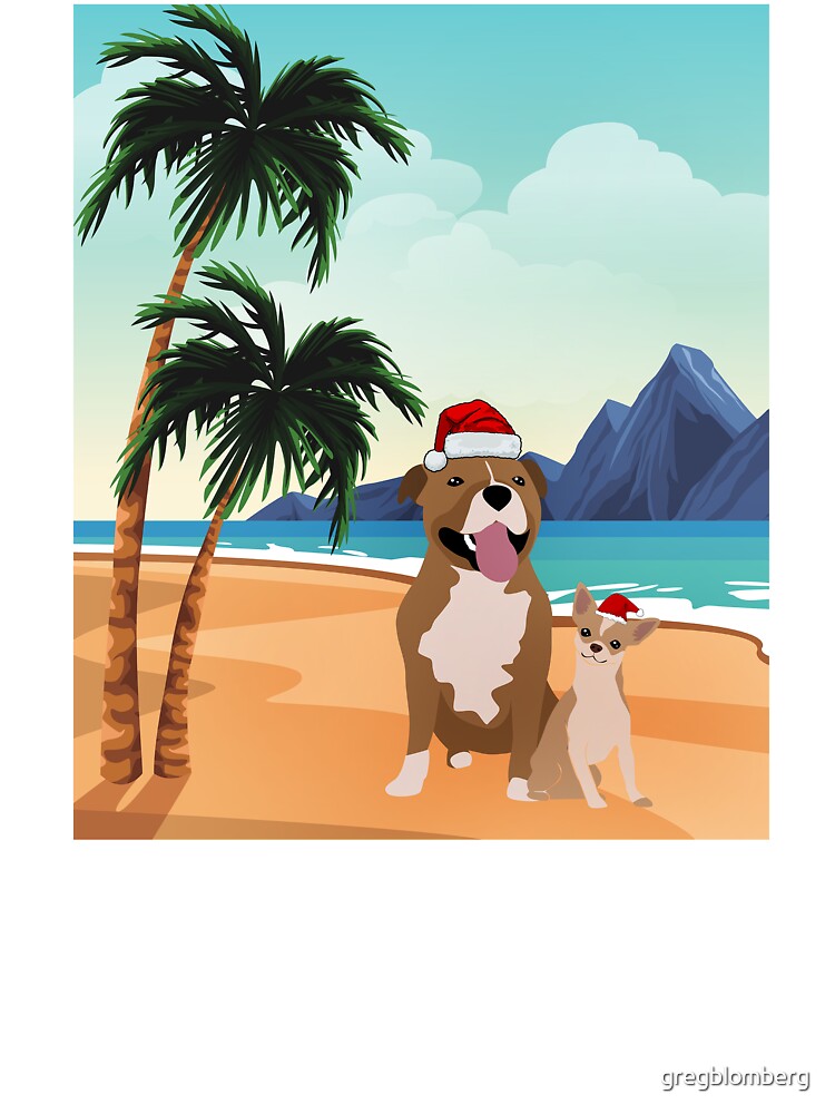 Christmas Dogs Wearing Santa Hats on Beach by gregblomberg