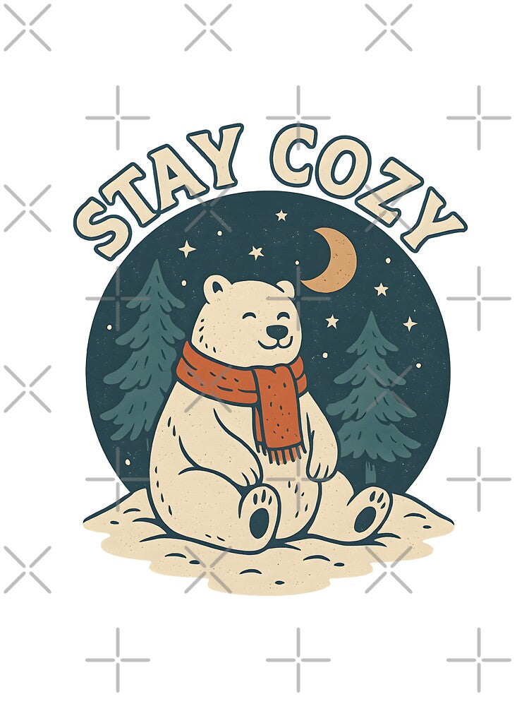 Stay Cozy Bear | Cute Winter Aesthetic Snowy Night Illustration by boredbiotic