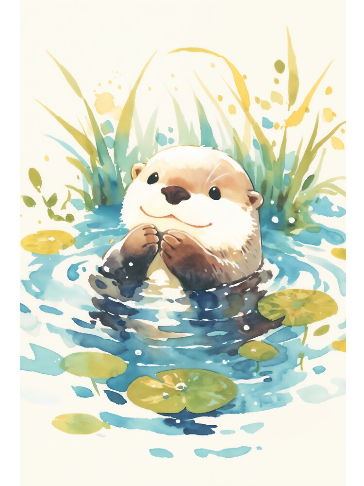 Cheerful Otter Among Lily Pads by AshiraCreations