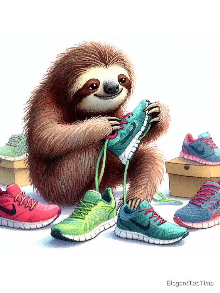 Sloth trying on new running shoes by ElegantTeaTime