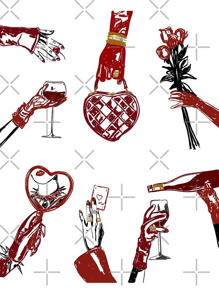Valentine’s Illustration: Hand with Roses, Champagne & Bag by MaiZephyr