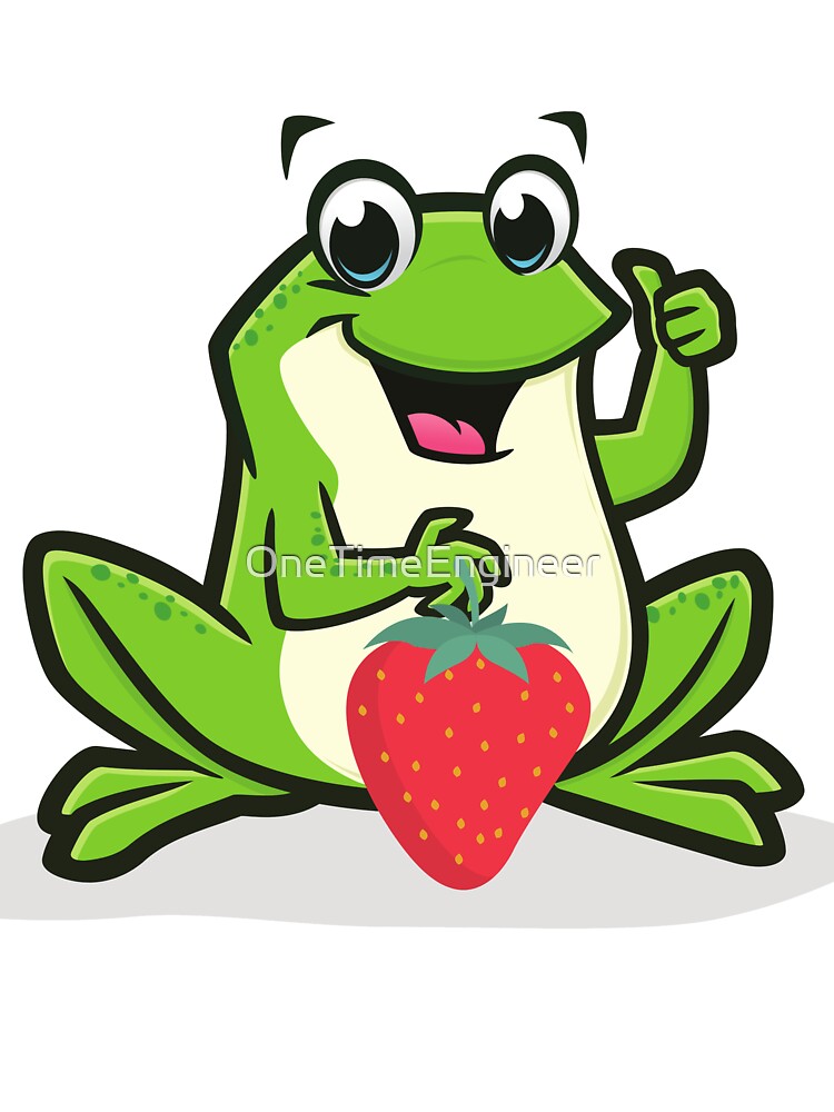 Strawberry frog and strawberry Funny green Toad by OneTimeEngineer