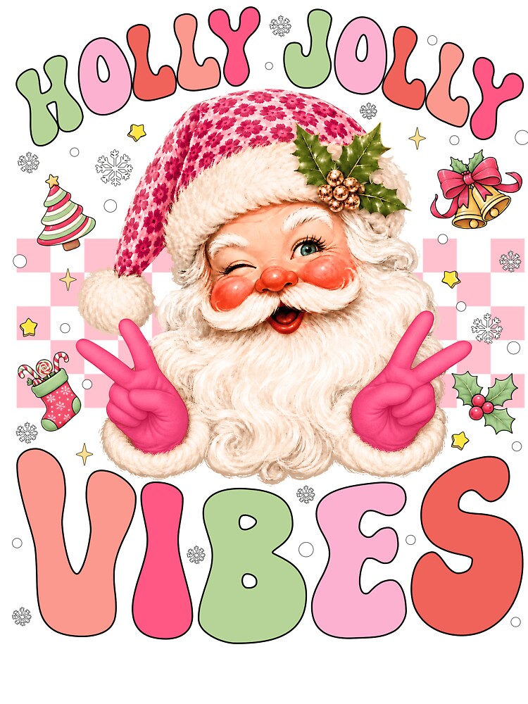 Holly Jolly Vibes Pink Santa Retro Christmas by varin-studio