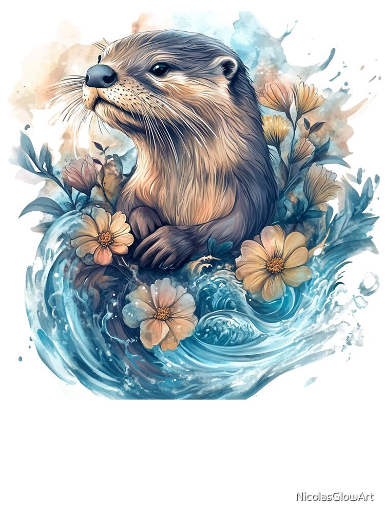 Watercolor Otter Portrait by NicolasGlowArt