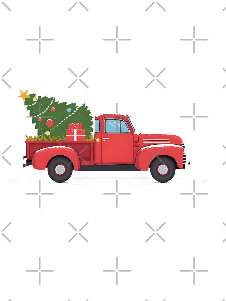 Vintage Red Pickup Truck Carrying Christmas Tree – Cozy Holiday Illustration by Kavya Art