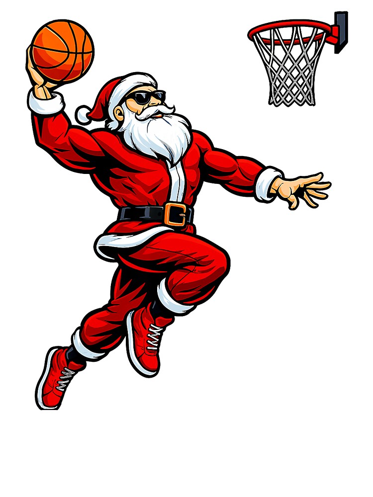 Santa Slam Dunk Basketball Christmas Illustration with Holiday Sports Fun by allistermariam