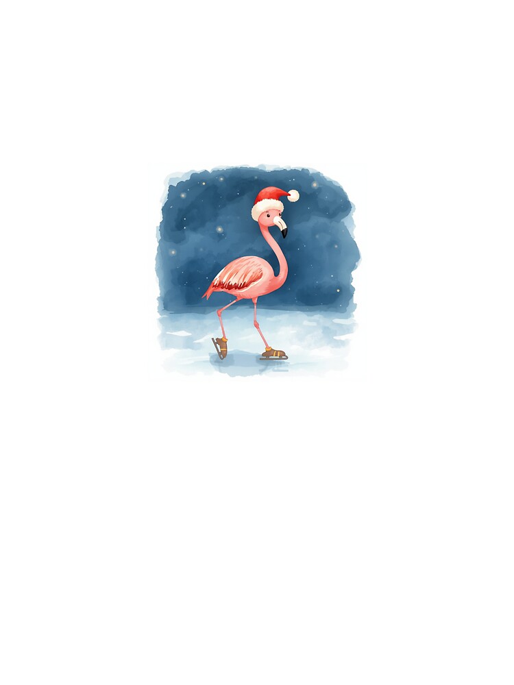Funny Christmas Flamingo Ice Skating – Watercolor Holiday Flamingo with Santa Hat by mayatA-rt