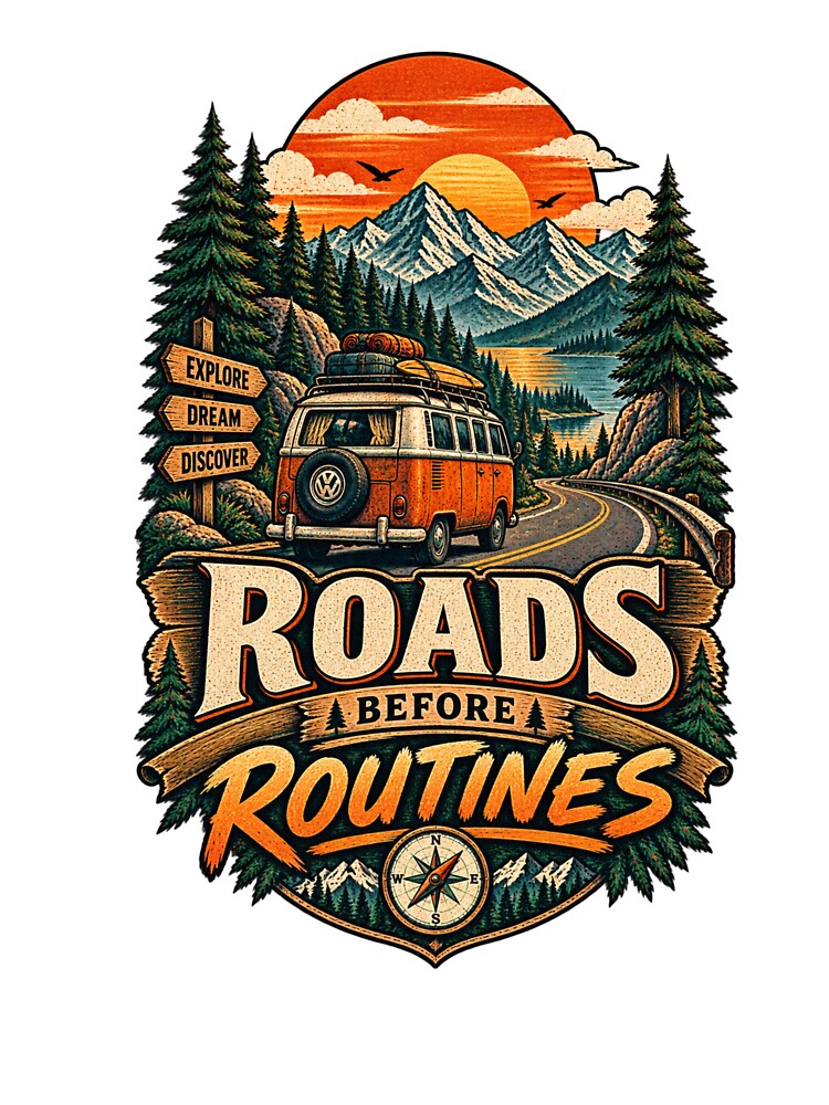 Roads Before Routines Vintage Van by CodePaws Creations