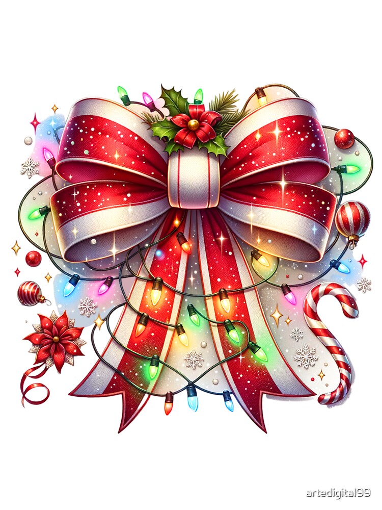 Festive Coquette Christmas Bow – Red & White Holiday Art for Apparel, Mugs, Stickers & More by artedigital99