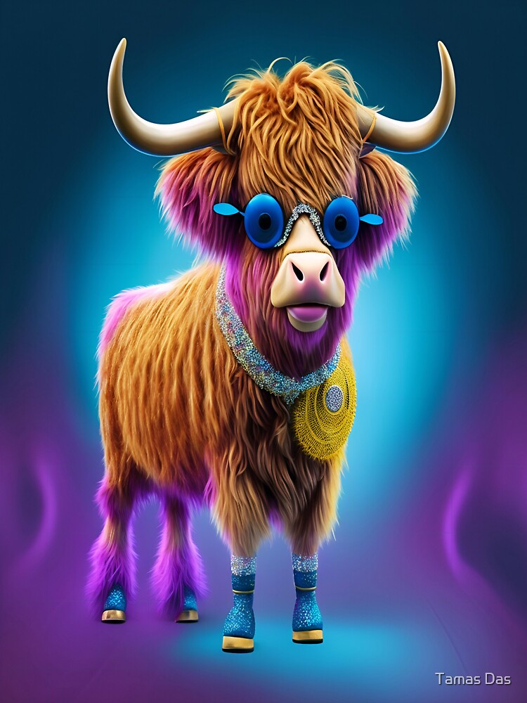 Funny Disco Highland Cattle by Tamas Das