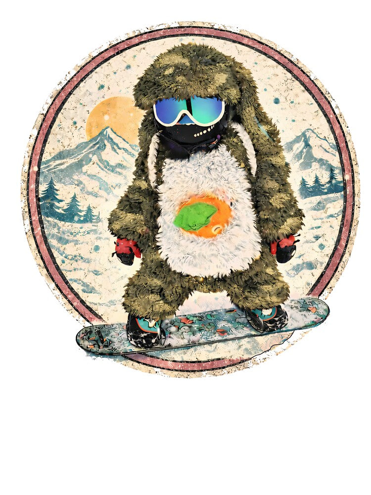 Fluffy Olive Green Snowboard Bunny – Cozy Winter Aesthetic Art by SkiStickerHub