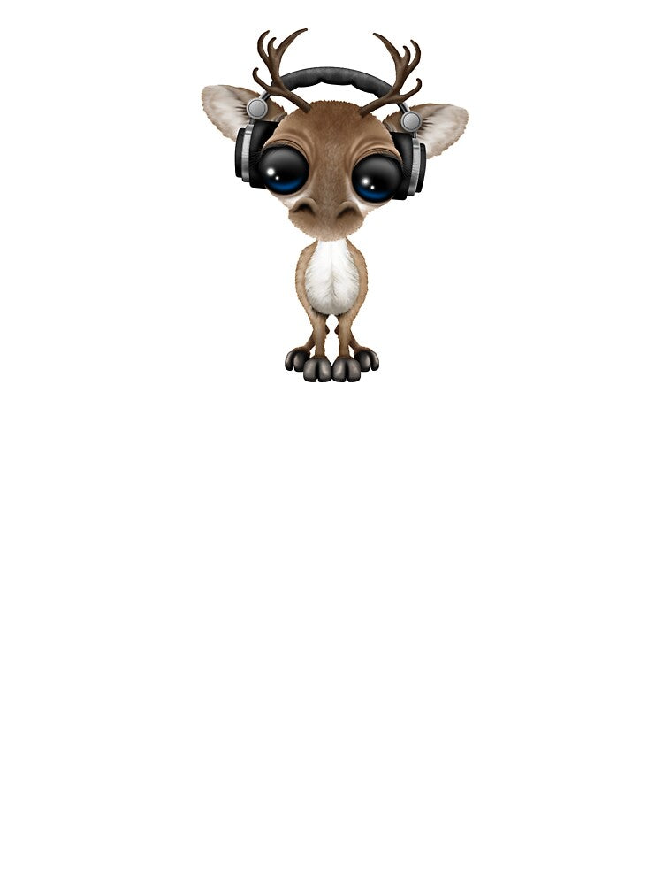 Cute Musical Reindeer Dj Wearing Headphones on Blue by JeffBartels