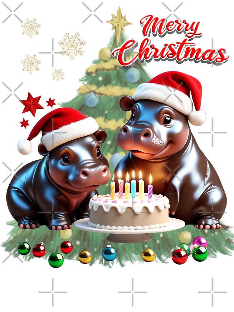 Christmas Hippos with Cake Clipart, Merry Christmas by CreativebyTKK