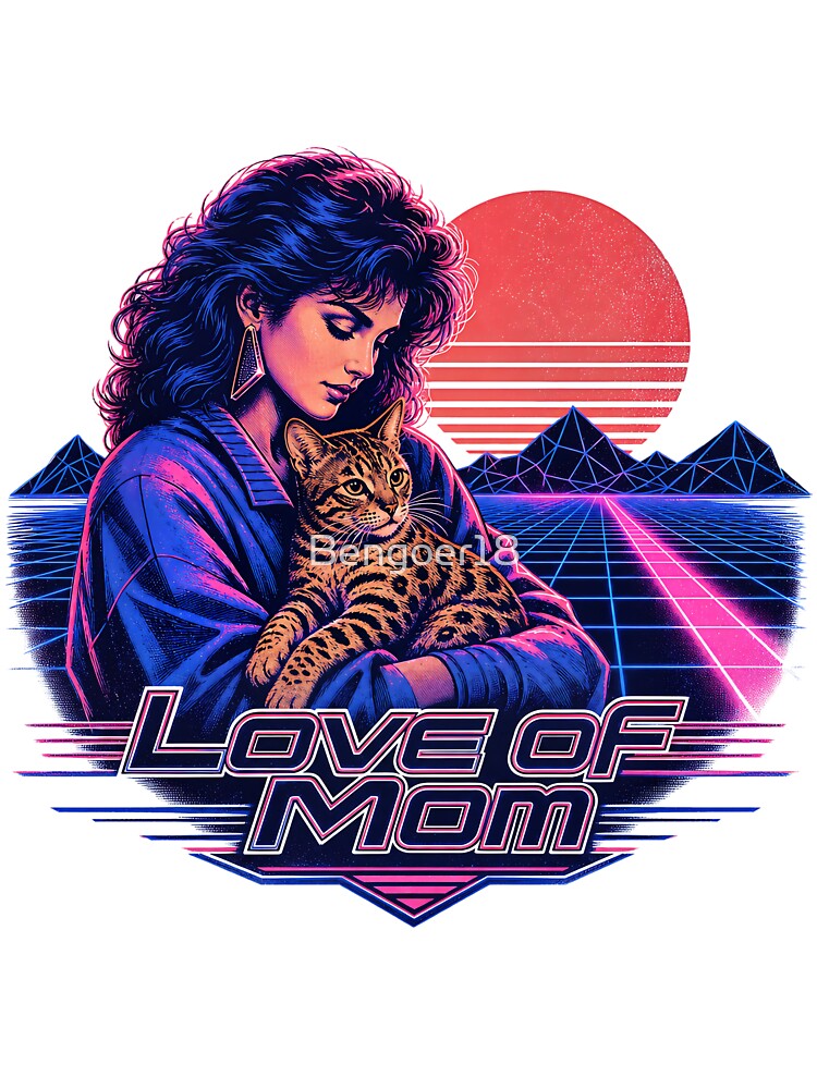 Love of Mom – 80s Retro Synthwave Bengal Cat by Bengoer18