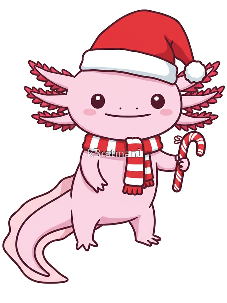 Axolotl Christmas Santa Hat with Candy Cane by k3rstman1