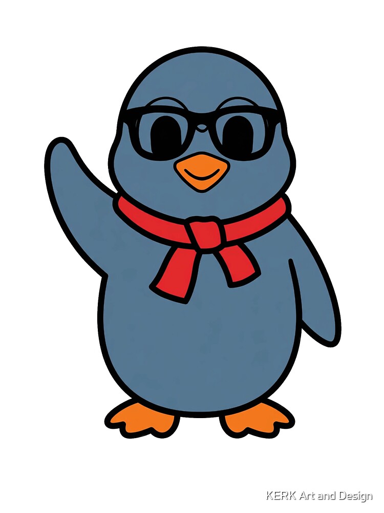 Cool Penguin with Sunglasses - Funny Christmas Holiday Tee by KERK Art and Design