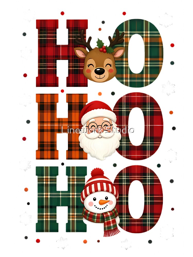 Ho Ho Ho Plaid Christmas Design by Linework Studio