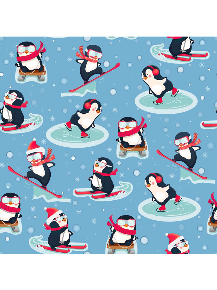 Penguins Skating On Blue Background by AletacStore
