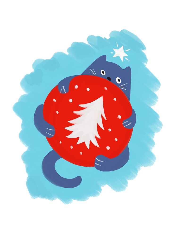 Cute Christmas Cat Hugging Red Ornament – Festive Holiday Art by jsapro