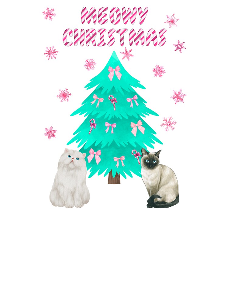 Pink Meowy Christmas Siamese Cat and Persian Cat by MYCatStuff